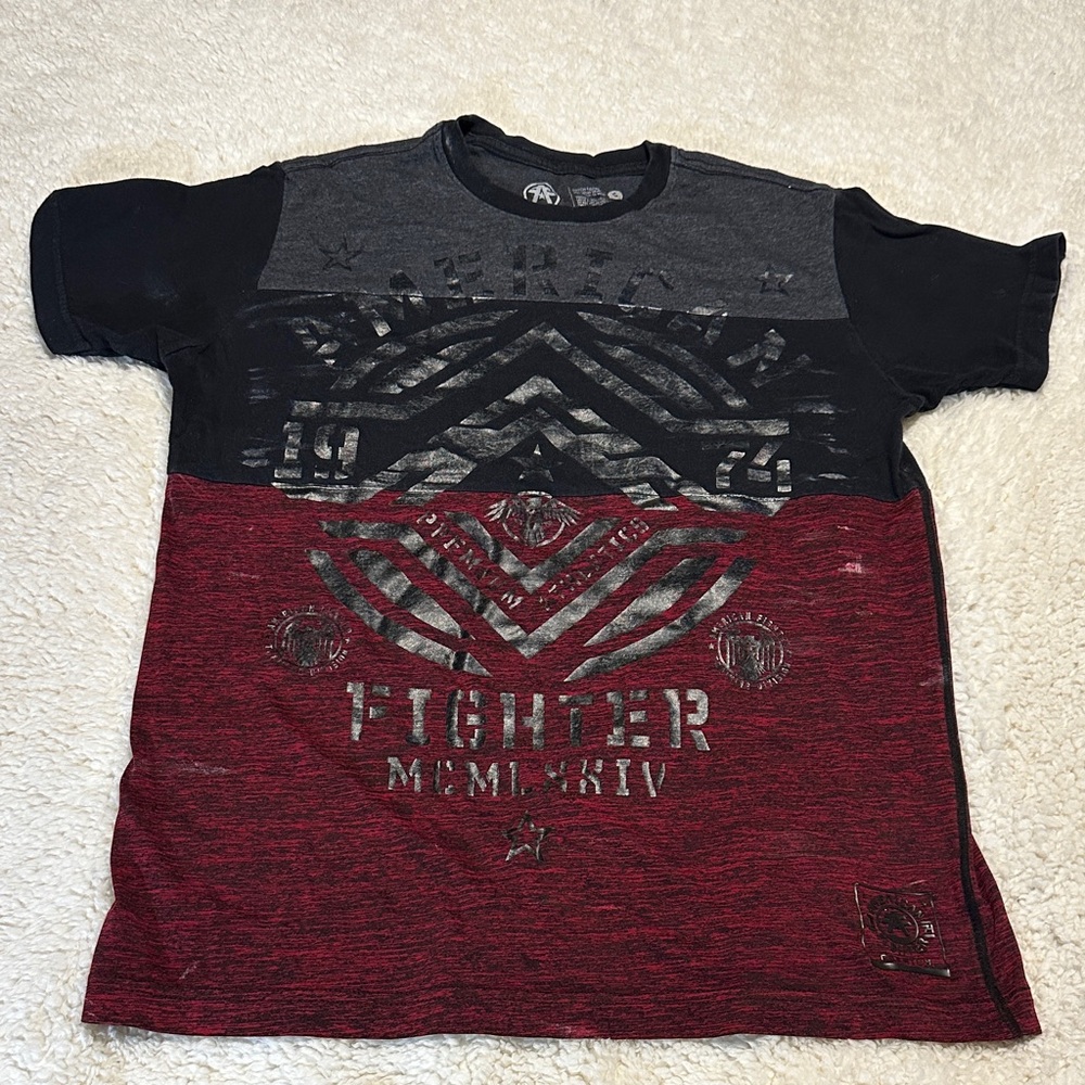 Buckle American Fighter Men’s Short Sleeve Crew Tee - Black, Dark Red